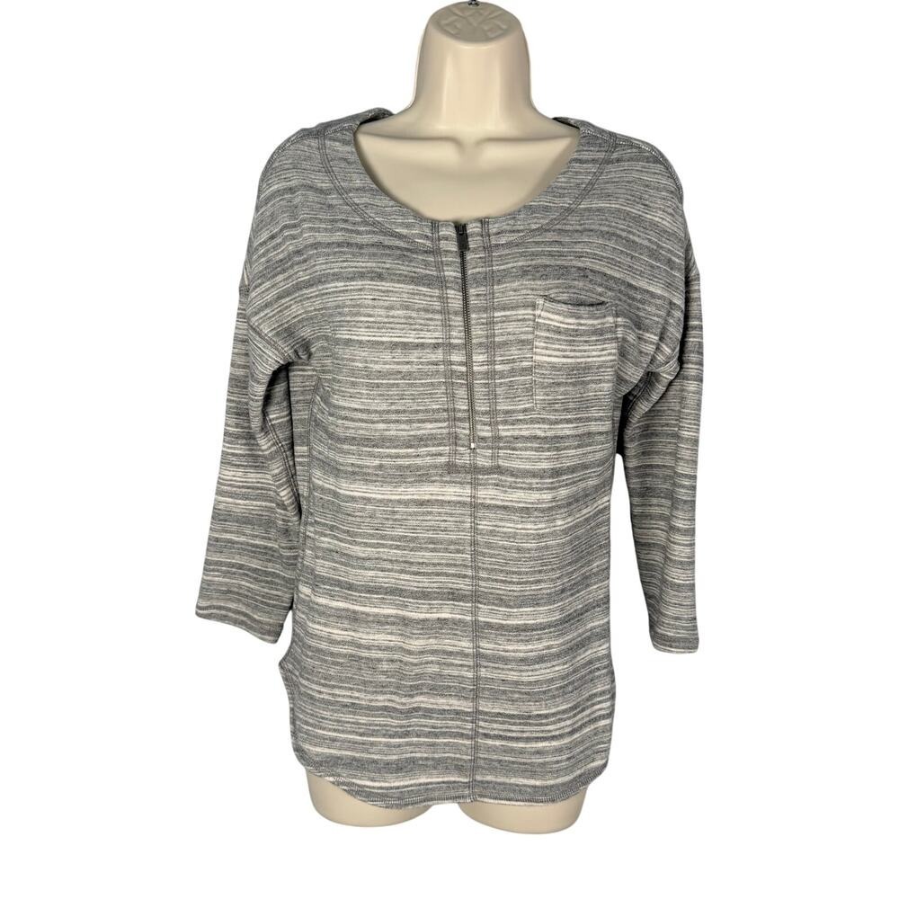Tommy Bahama Sweatshirt Top Womens XS Gray Striped Cotton Terry Lined 3/4 Sleeve